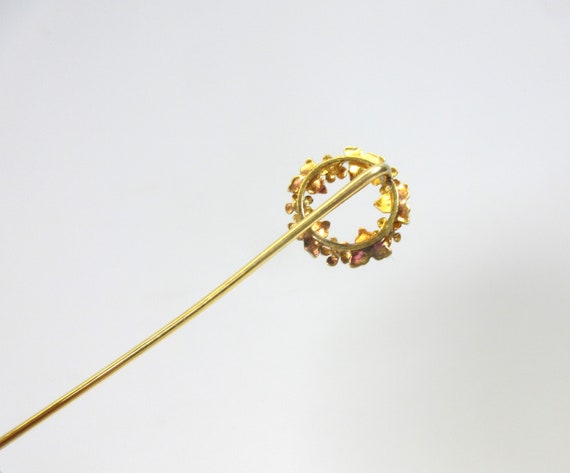Antique 14k gold and enamel circle leaf stick pin - image 4