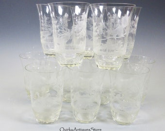 Set of 10 (+2) Moser Queen Lace highball Old fashioned whisky engraved glasses American hunt theme