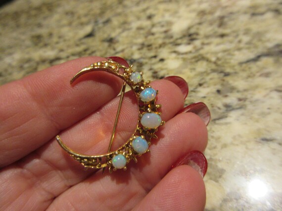 Antique 14k gold and opal Crescent moon celestial… - image 5