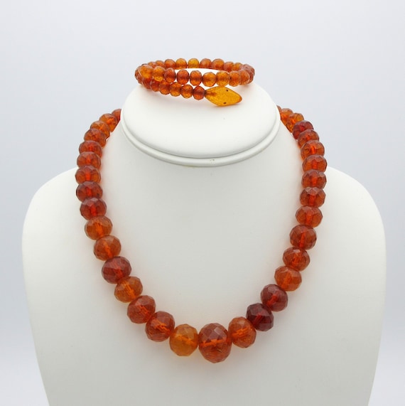 Antique faceted crackle amber necklace with matchi