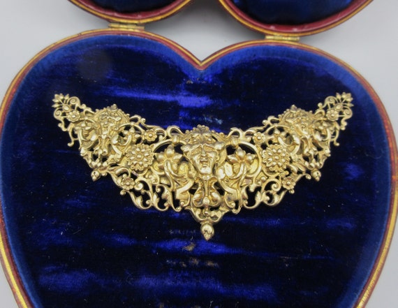 Antique gilded silver Stomacher pin brooch with N… - image 1