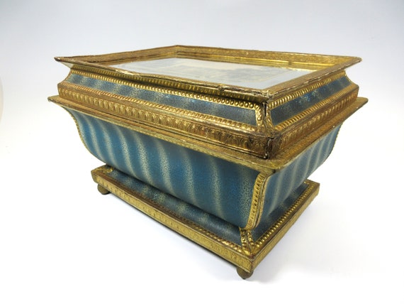 Huge antique French paper and glass casket box wi… - image 3