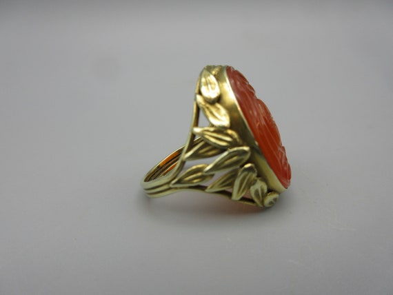 Antique Chinese 14k gold ring with carved Carneli… - image 4