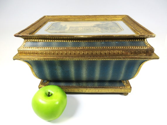 Huge antique French paper and glass casket box wi… - image 2