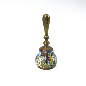 Antique small French champleve enamel and bronze table bell