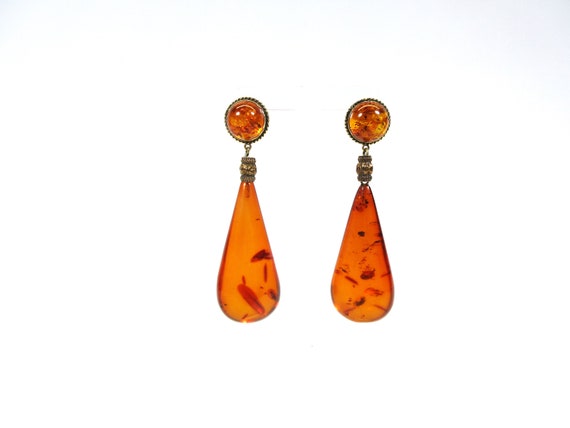 Vintage 14k gold & Natural Baltic amber long dang… - image 2