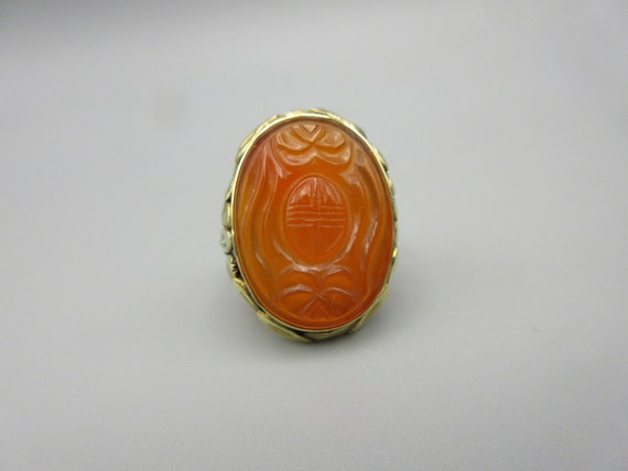 Antique Chinese 14k gold ring with carved Carneli… - image 3