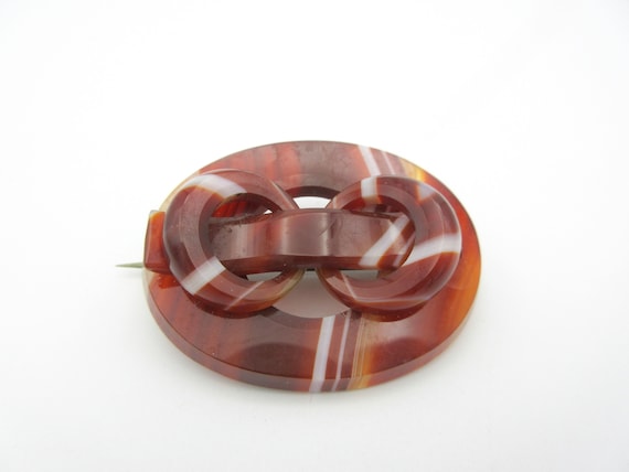 Large Victorian figured Agate stone brooch in buc… - image 3