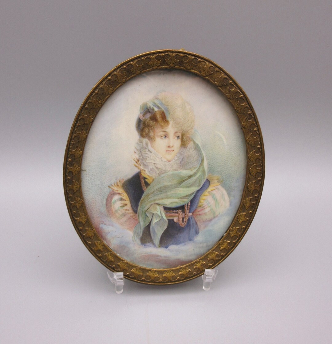 Antique Hand Painted Mourning Portrait Miniature Of A Beautiful Young Antique Hand Painted Mourning Portrait Miniature Of A Beautiful Young
