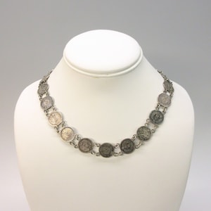 19th Century Japanese silver 5 sen coin necklace with 22 coins