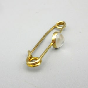 Vintage 14k gold and moonstone safety pin brooch image 3