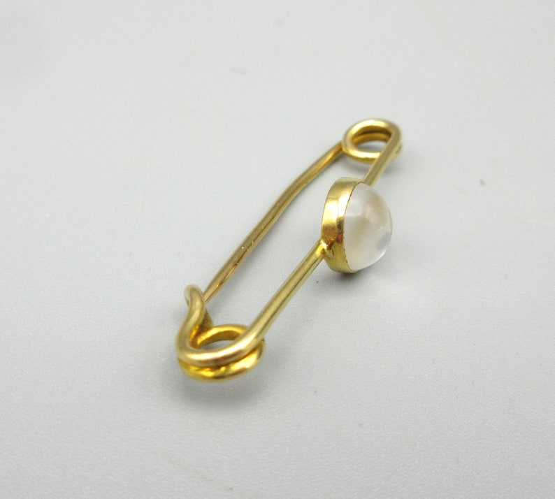 Vintage 14k gold and moonstone safety pin brooch image 3