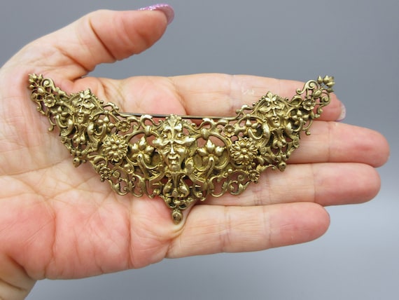 Antique gilded silver Stomacher pin brooch with N… - image 9