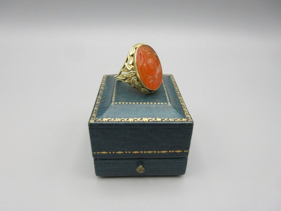 Antique Chinese 14k gold ring with carved Carneli… - image 2
