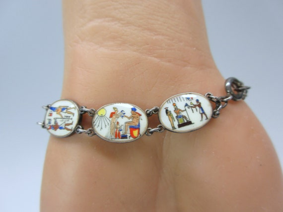 Antique Art Deco Egyptian Revival enamel bracelet… - image 4