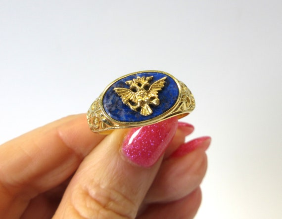 Vintage 14k Gold & Lapis Stone Faberge Man's Ring Size 12 1 Vintage 14k Gold & Lapis Stone Faberge Man's Ring Size 12 1