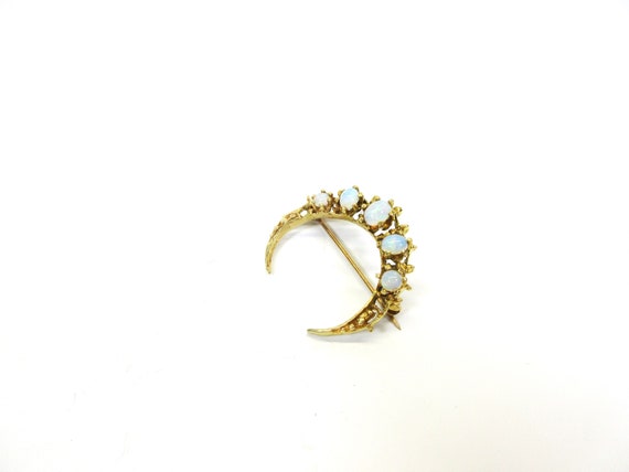 Antique 14k gold and opal Crescent moon celestial… - image 4