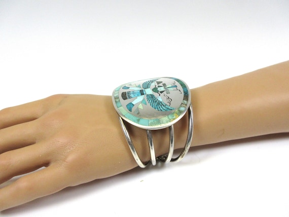 Marvelous Vintage Native American Zuni Synth Opals Sterling Silver Harlan Coonsis Bracelet Marvelous Vintage Native American Zuni Synth Opals Sterling Silver Harlan Coonsis Bracelet