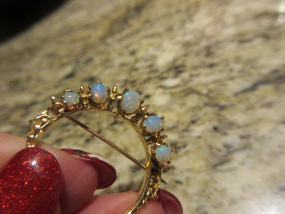 Antique 14k gold and opal Crescent moon celestial… - image 6