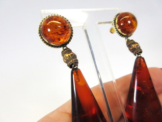 Vintage 14k gold & Natural Baltic amber long dang… - image 5