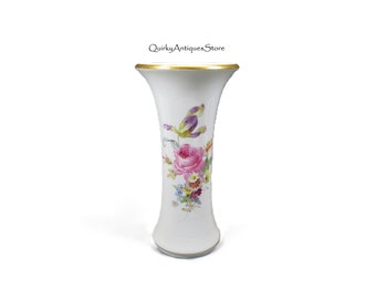 Antique hand painted Meissen porcelain vase with Botanical flower paintings and bugs 9 3/8" tall