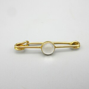 Vintage 14k gold and moonstone safety pin brooch image 2
