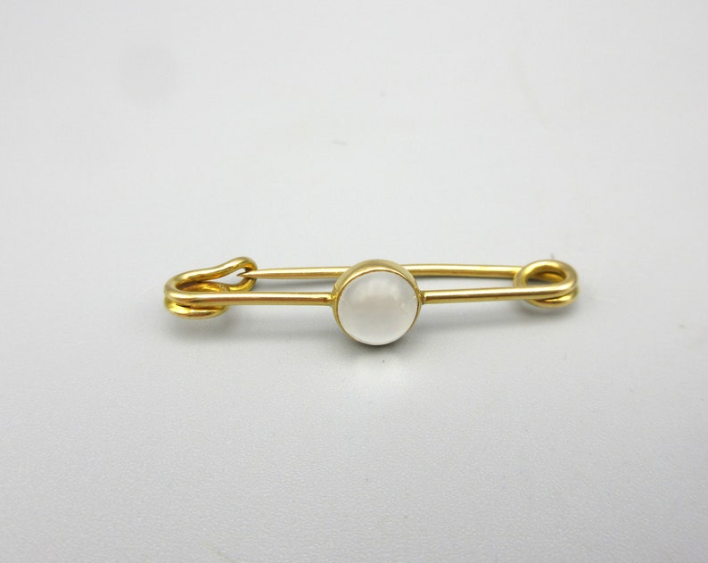 Vintage 14k gold and moonstone safety pin brooch image 2