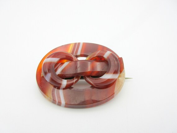 Large Victorian figured Agate stone brooch in buc… - image 4