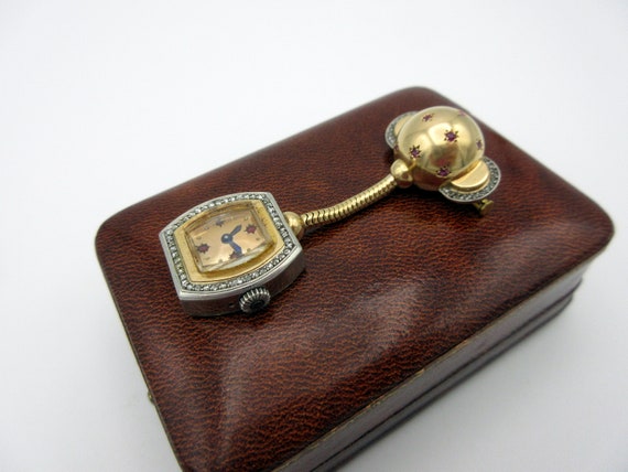 Vintage 18k gold diamond and ruby Atomic Age lape… - image 4
