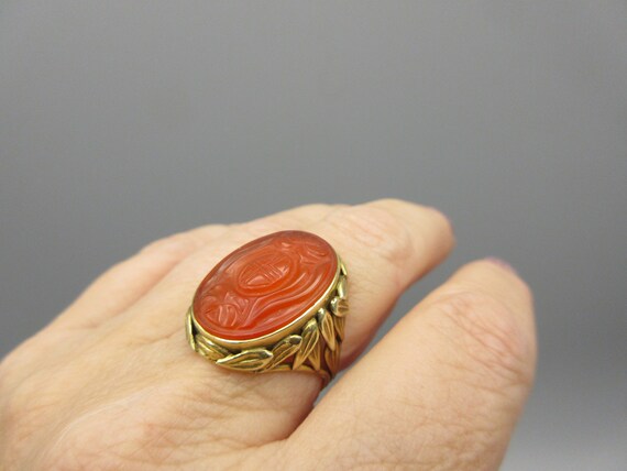 Antique Chinese 14k gold ring with carved Carneli… - image 8
