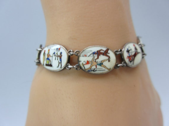 Antique Art Deco Egyptian Revival enamel bracelet… - image 6