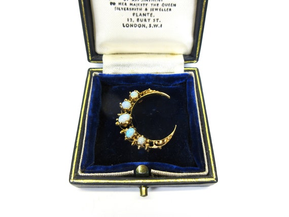 Antique 14k gold and opal Crescent moon celestial… - image 3