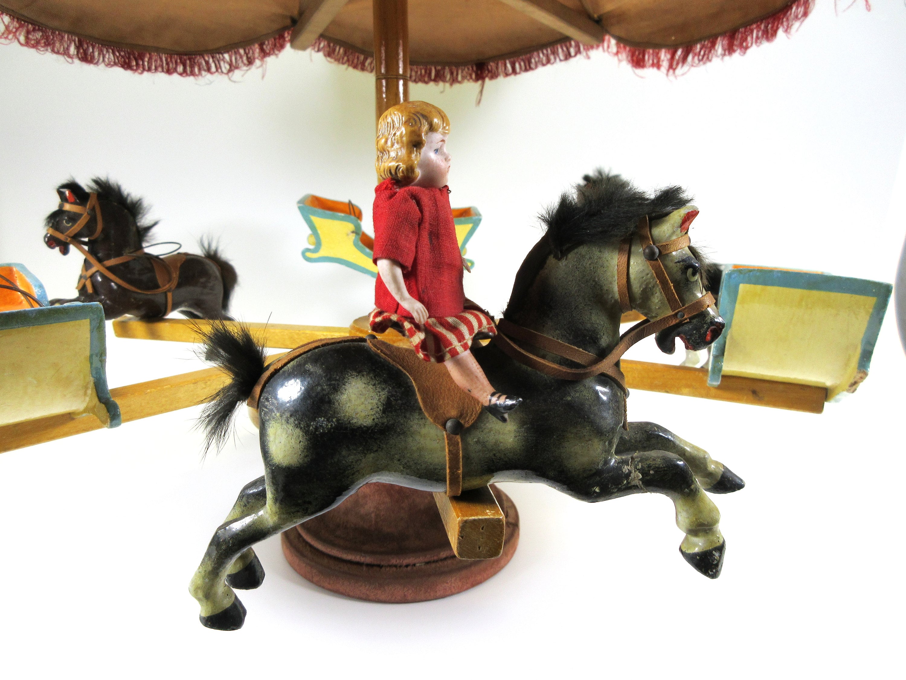Antique German Victorian Dolls Merry Go Round Carousel Toy Holds 9