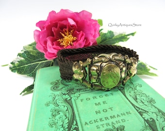 Best Victorian gold fill hair mourning bracelet with daguerreotype photo covered locket