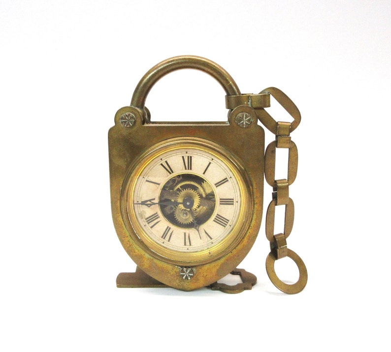 1881 Jerome & Co Brass Padlock Table Clock With Key Base and Etsy