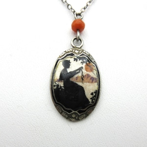 Antique Art Deco silver and enamel silhouette choker necklace engraved Elise