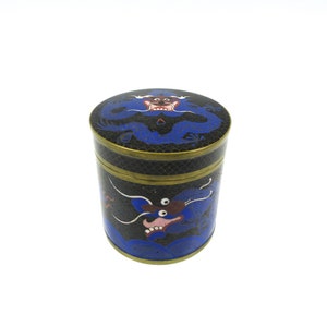 Antique Chinese cloisonne Dragon lidded box pot in blue