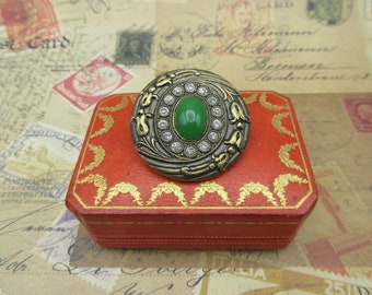 Stunning large  1 5/8" antique German jeweled brass button