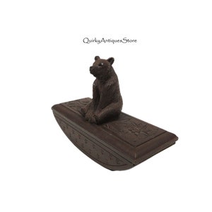 Antique carved Black Forest carved wood sitting Bear ink blotter