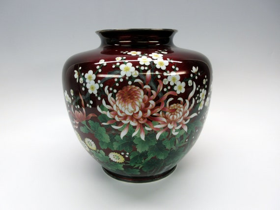 Japanese Vintage Vase AD1800~ 江戸後期_花器_貫入 Big Vintage Signed Ando Jubei Japanese Silver Wire Cloisonne