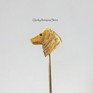Antique 14k gold stick pin of a bear or dog with a gem stone eye 4.1 grams