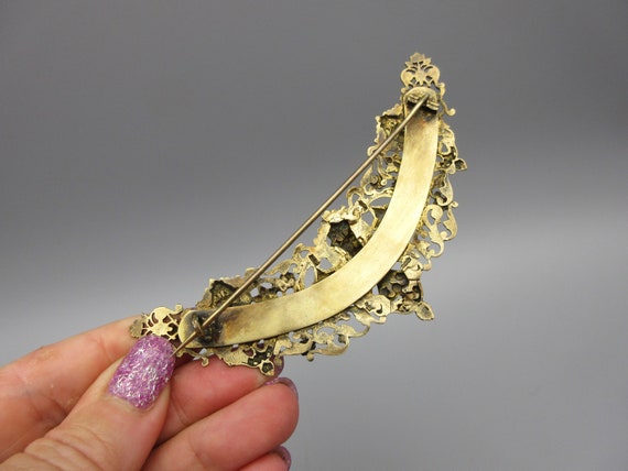 Antique gilded silver Stomacher pin brooch with N… - image 7