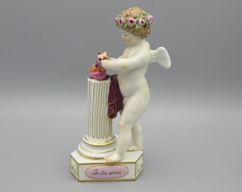 Antique Meissen porcelain Cherub figurine tying two hearts together " I unite them" je les unis
