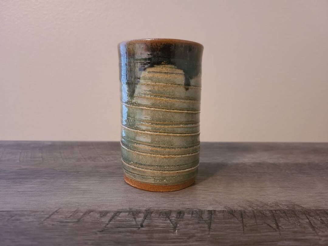 手作り陶器の花瓶 茶色・緑 小さな緑と黒の陶器の花瓶 4と3/4インチ×3インチ - Etsy 日本