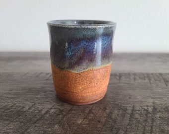 Small Brown, Blue, and Purple Pottery Vase 3 and one fourths inches by 3 inches