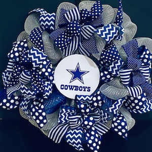 Dallas Cowboy&#39;s Wreath | Cowboy Wreath | Silver and Navy wreath | Gray and Blue Wreath