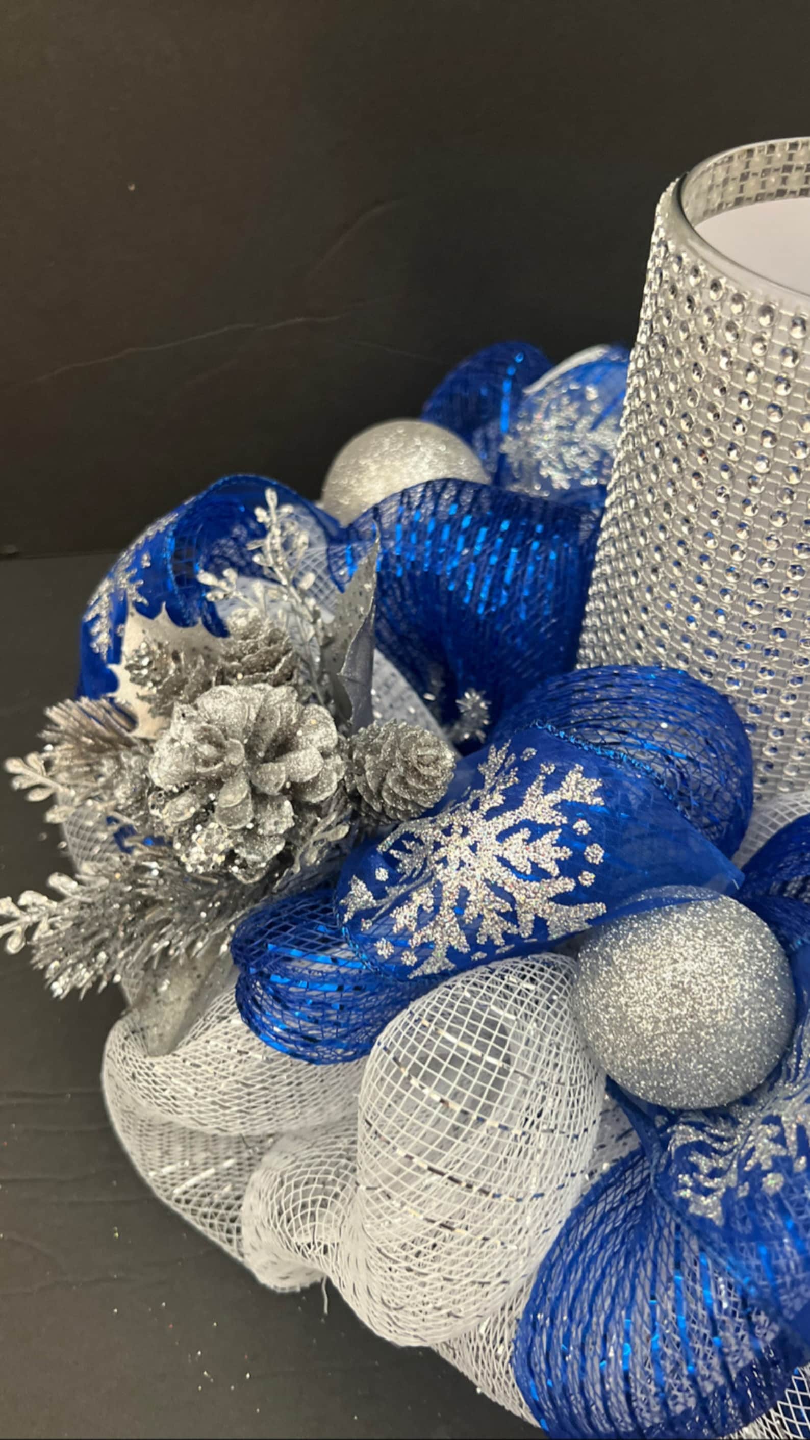 Blue, Silver, and White Christmas Centerpiece | Luxury Christmas