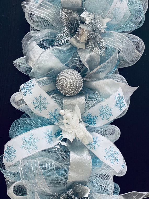 Elegant Spa Blue Entry Christmas Tree & Garlands - Summer Adams