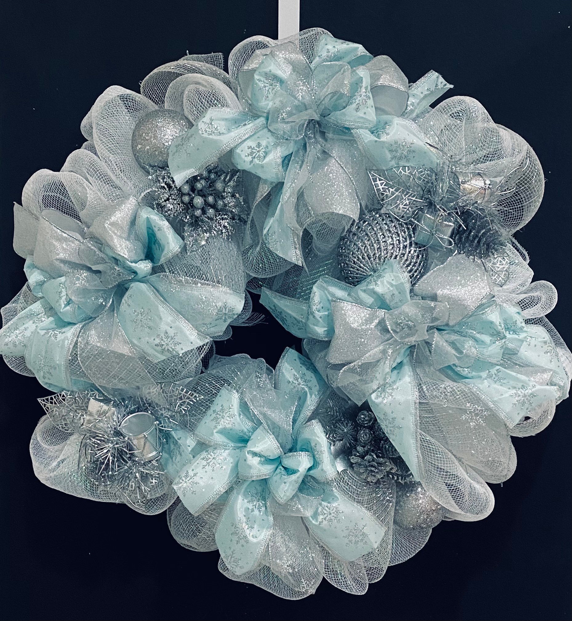 Aqua Blue Silver and White Christmas Wreath Aqua Blue - Etsy