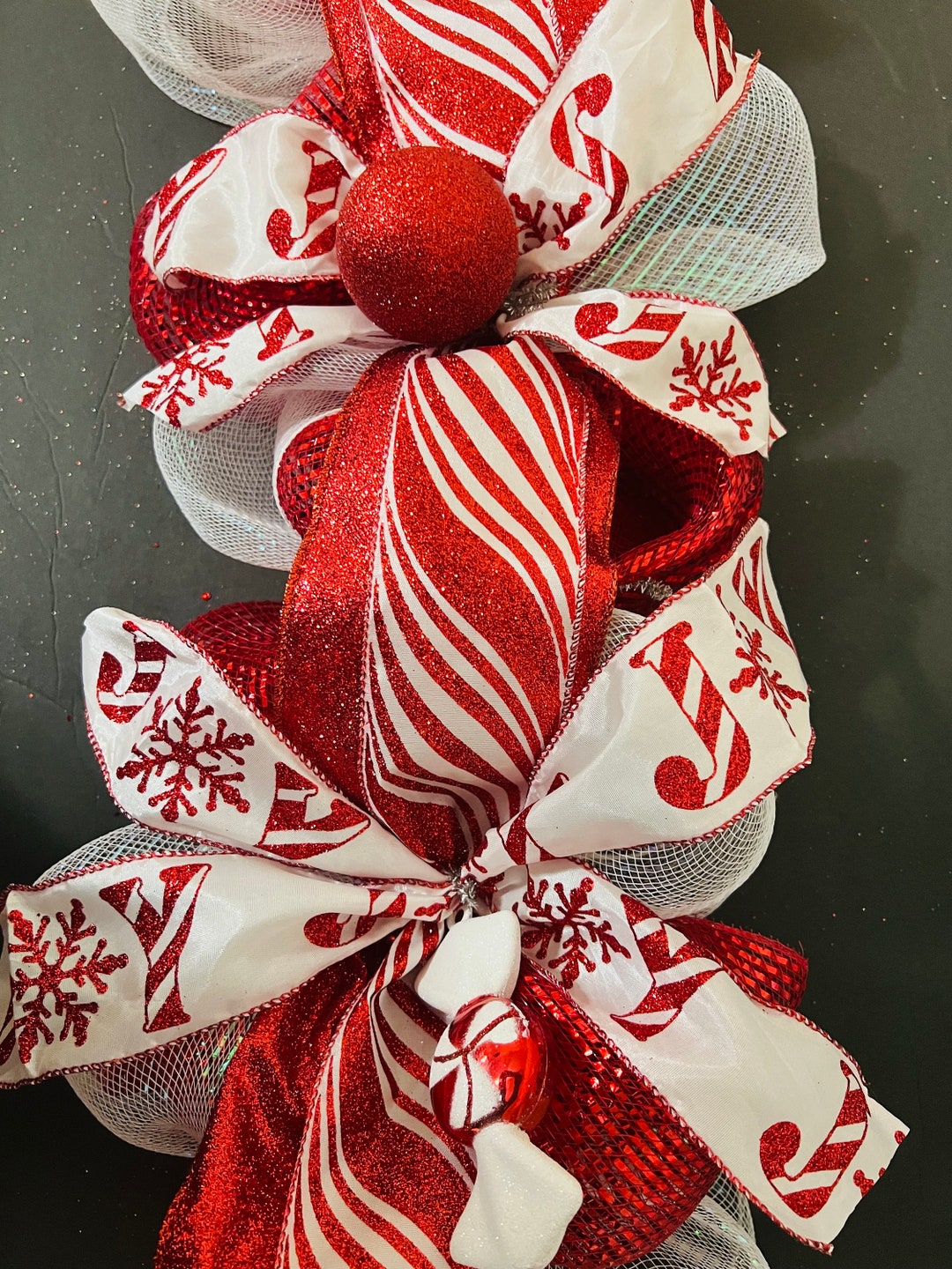 Christmas Garland deco Mesh Peppermint Garland Candy Garland Red and